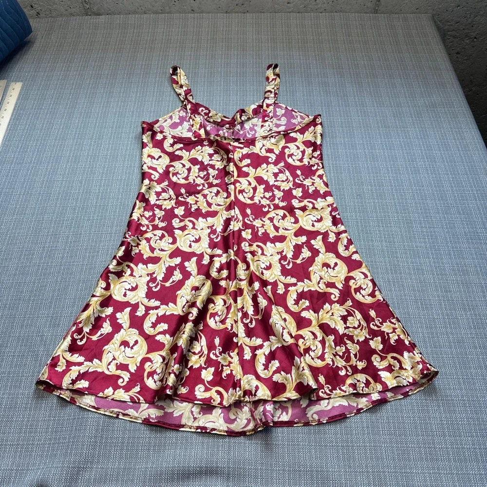 Vintage Coquette Slip Mini Dress Medium Red Satin Nightgown Romantic 90s Baroque